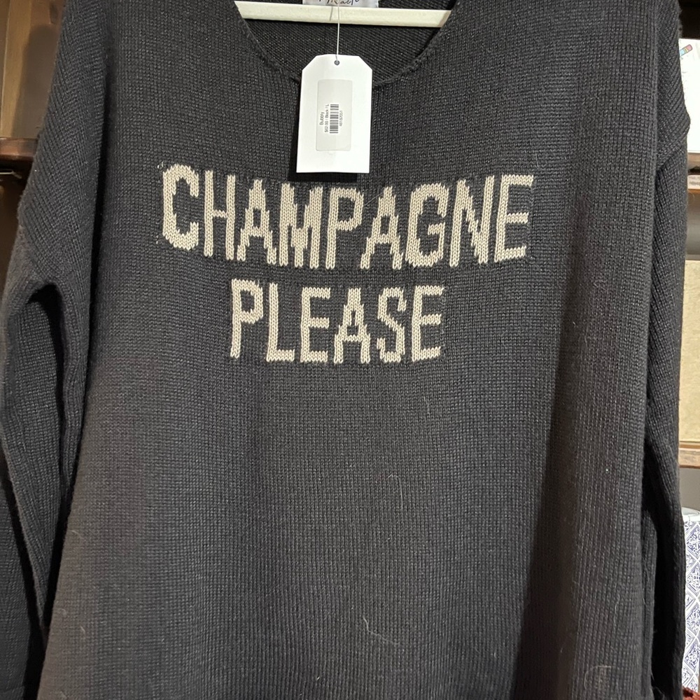 PRICE DROP Miracle Black Sweater with Champagne Text by